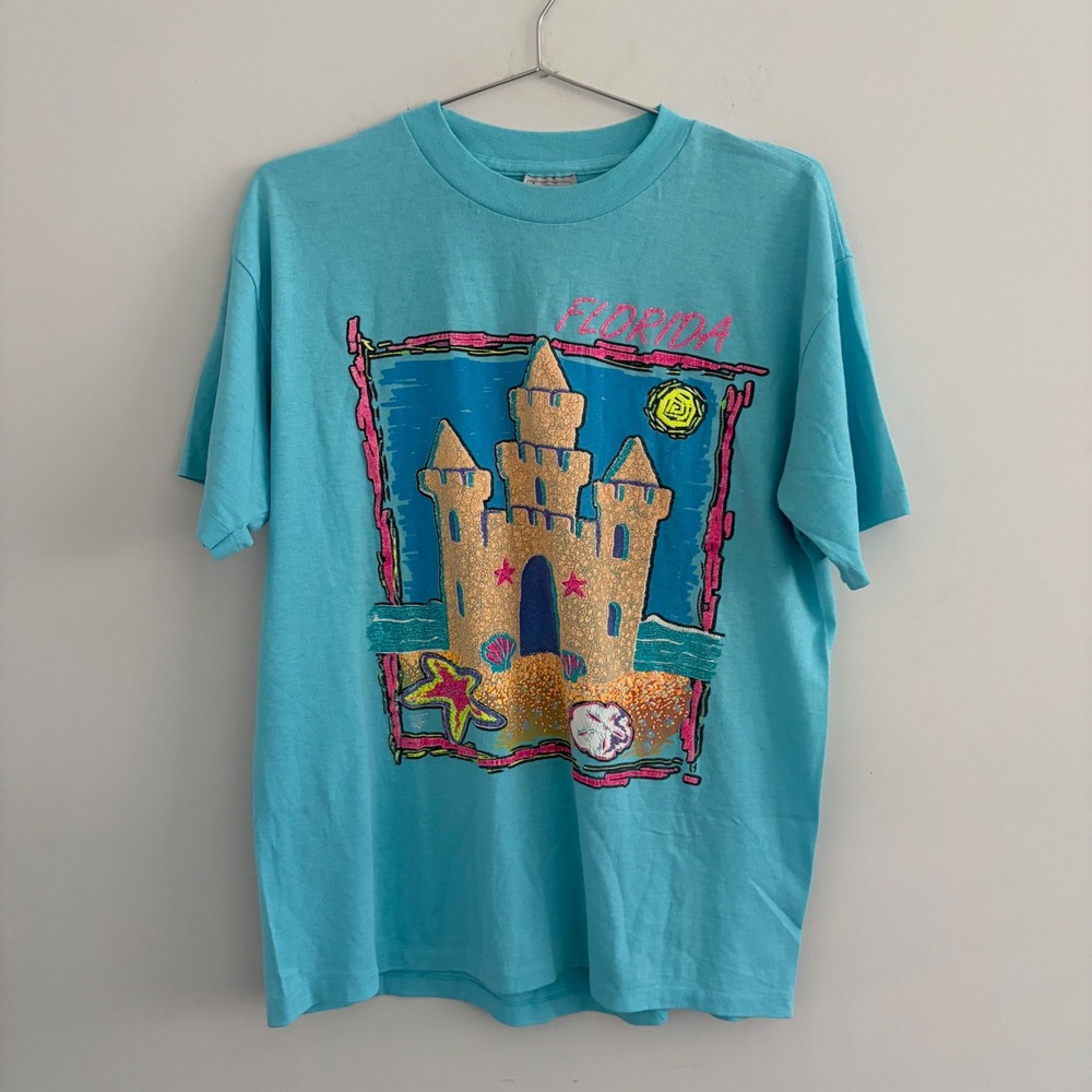 Vintage Florida Sandcastle Graphic T-Shirt Delta Fifty-Fifty Blue Large